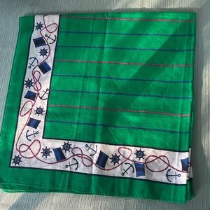 Green Stripe Nautical 100% Cotton Vintage XL Scarf Boat Hair I Don’t Care EUC